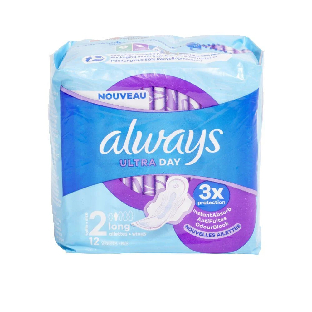 12 Serviettes Hygiéniques longues avec ailettes Always Ultra Jour - T2