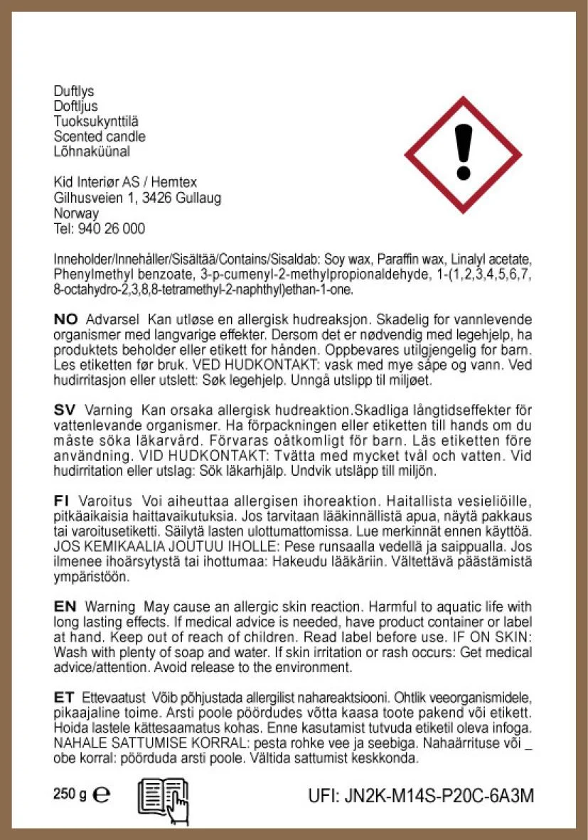 Duftlys hvit - 250 g