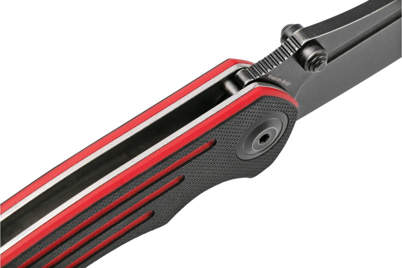 Kansept Pretatout T1032A1 Blackwashed 154CM, Black & Red G10 zakmes, Kmaxrom design