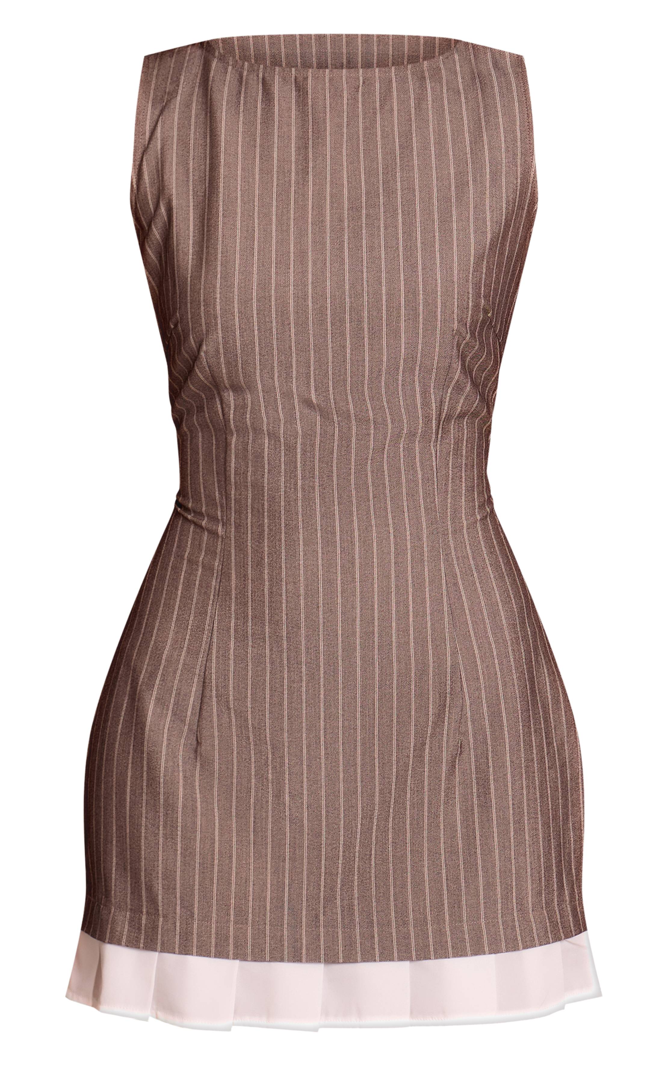 Marron Robe Moulante À Rayures Tennis Avec Détail Ourlet Plissé