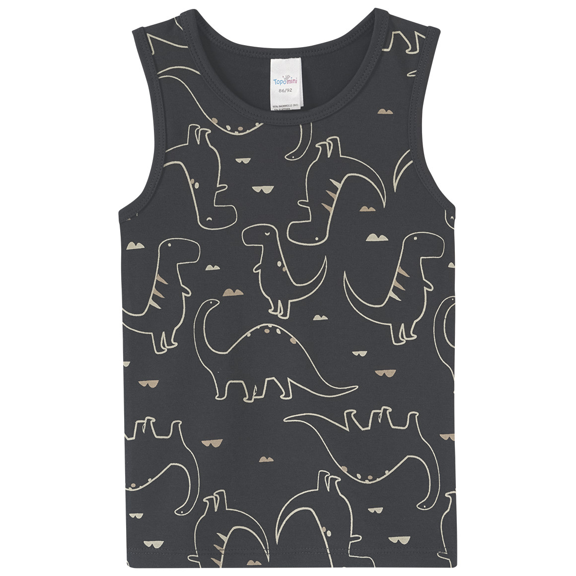 Topomini 2 Jungen Unterhemden mit Dino-Allover dunkelgrau / weiss