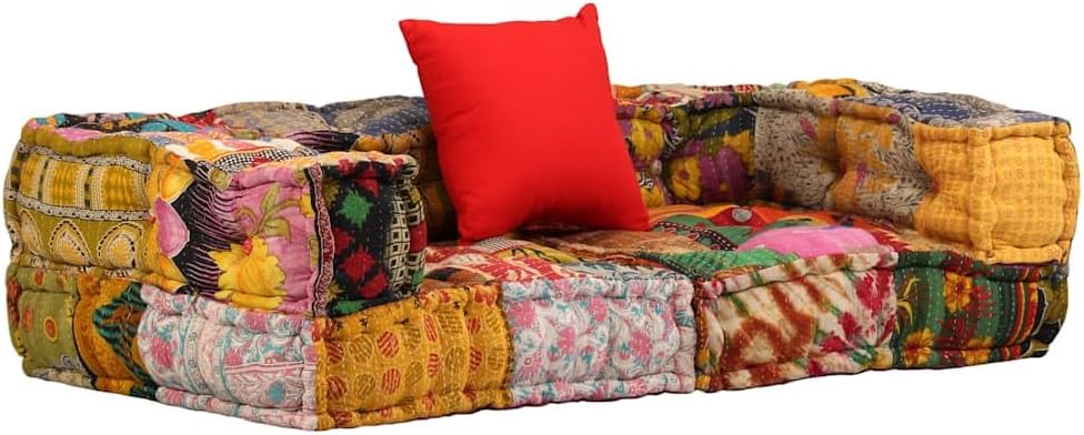 vidaXL Pouf 2-Sitzer Modular Patchwork Stoff Bodenkissen Sitzpouf Lounge Sofa