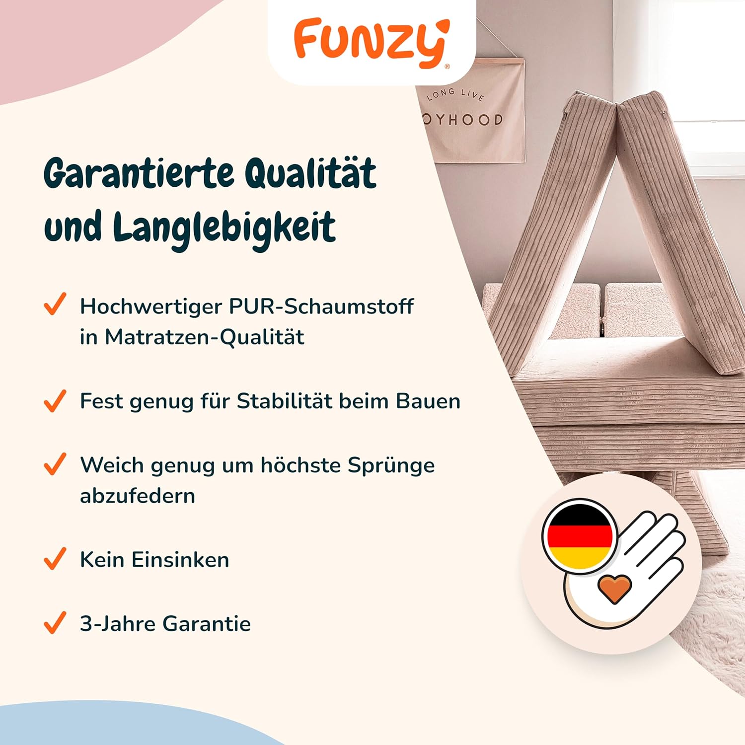 Funzy Mini Spielsofa für Kinder - Unser Mini für kreatives Spielen, Modulare Spielcouch, Waschbarer Bezug, Robust und Langlebig, Oeko-TEX 100 Zertifiziert mit 3 Jahren Garantie, Cord Creme Beige