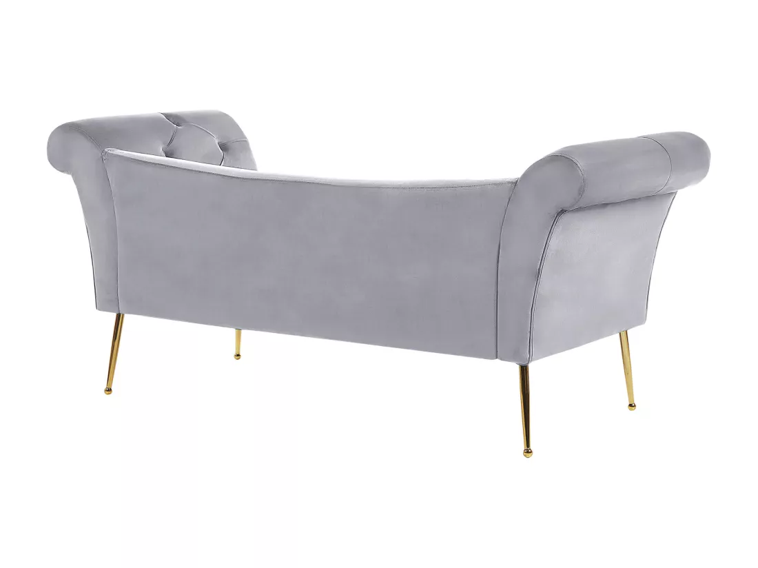 Chaise longue en velours gris NANTILLY