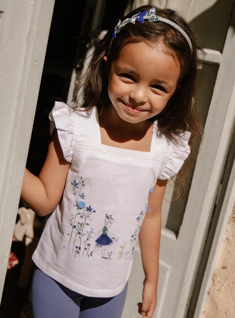 T-shirt écru à broderies fantaisie