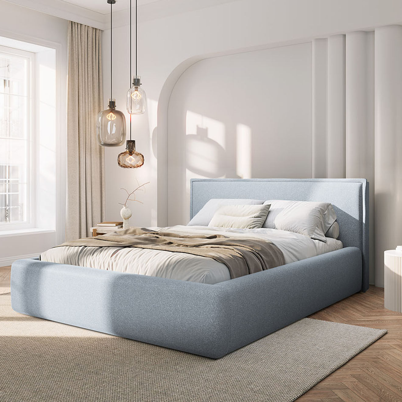 Maison Héritage Lit avec coffre de rangement Tena bleu clair - 230x165x100 cm