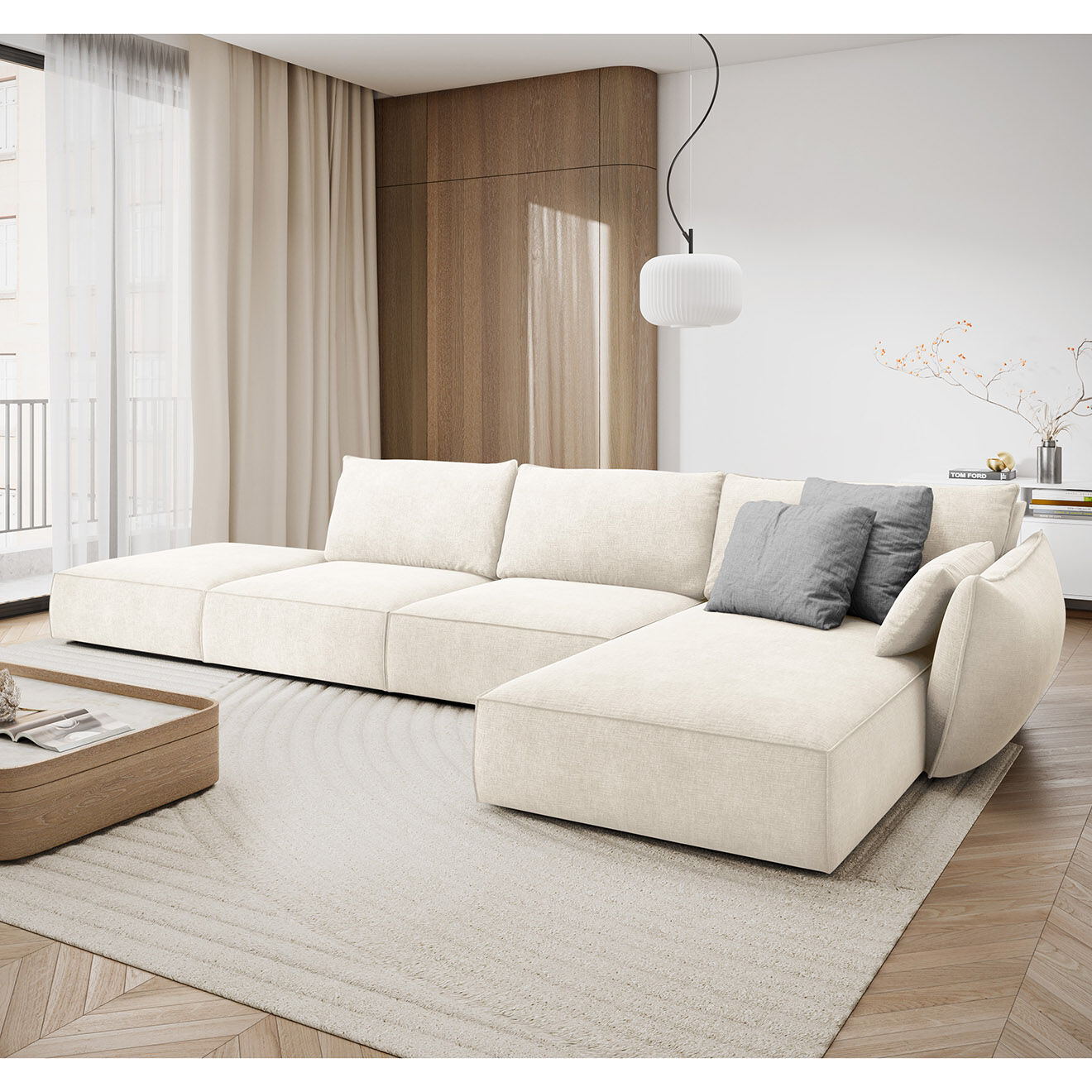 Mazzini Sofas Canapé D'Angle Droit Vanda 5 Places 1 beige clair - 386x166x85 cm
