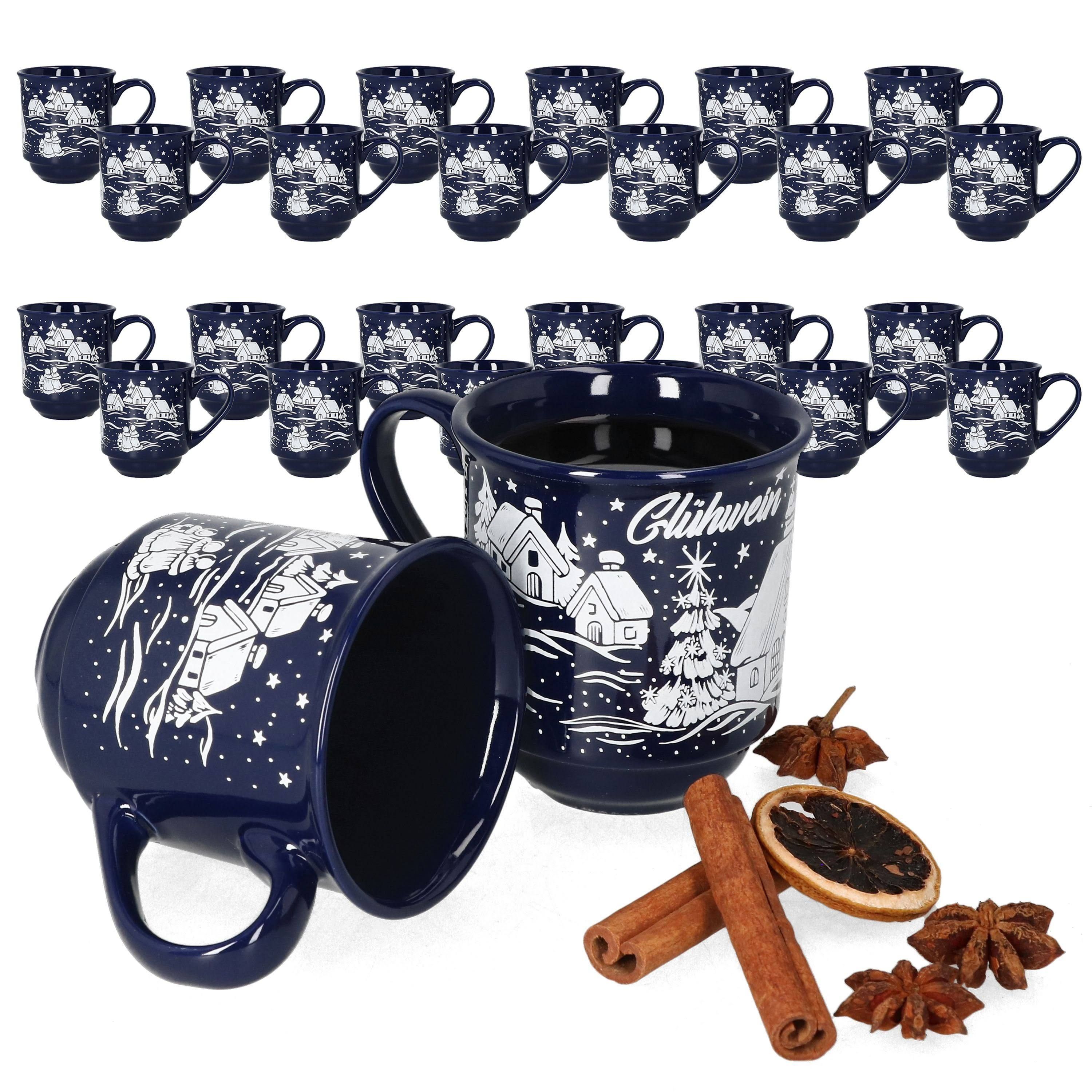 MamboCat 3160110 36er Set Glühweinbecher in dunkelblau mit Weihnachtslandschaft 0,2L geeicht