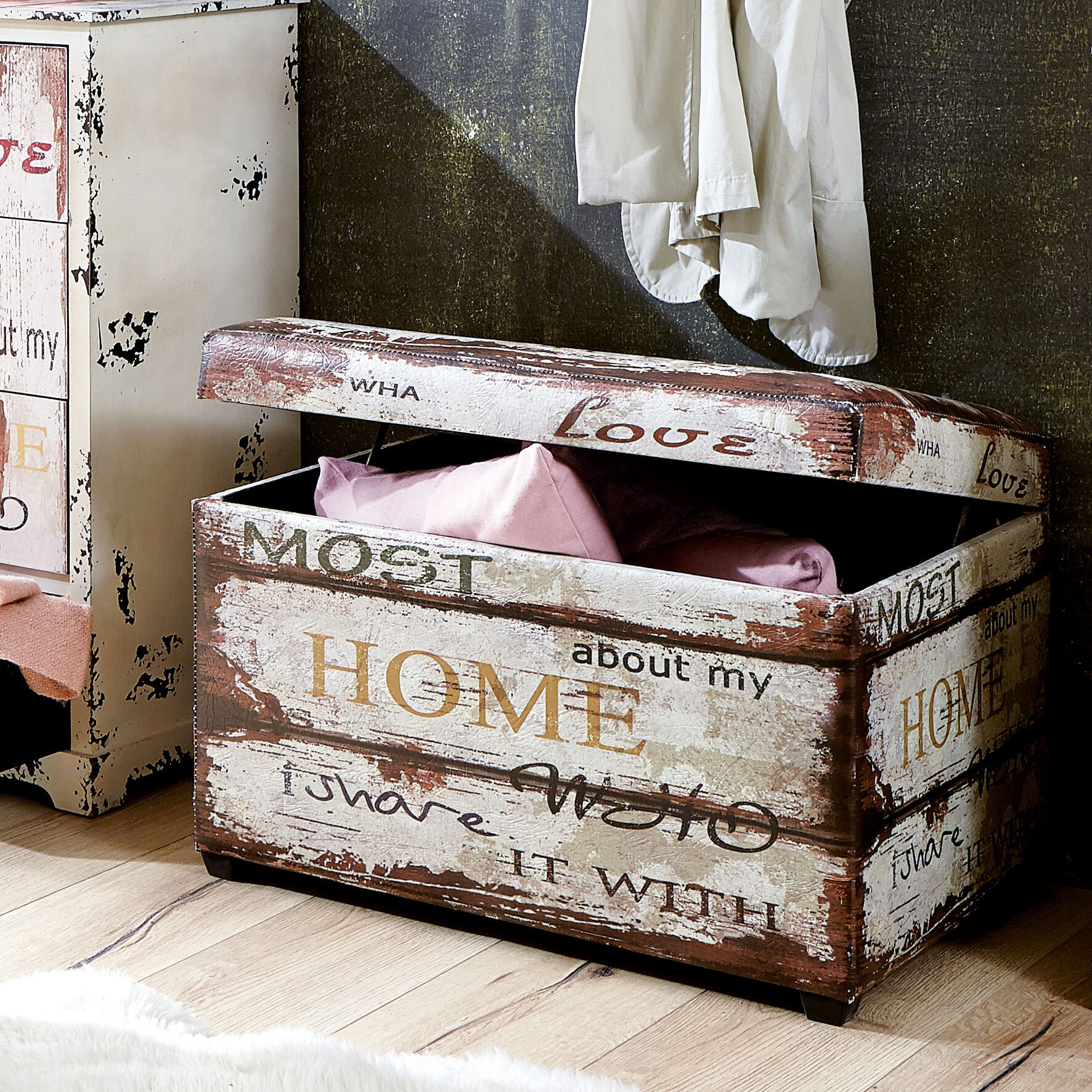 Sitztruhe Home Vintageoptik Lederlook