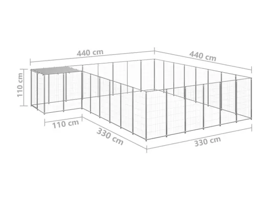 Chenil extérieur cage enclos argenté 440 x 440 x 110 cm 02_0000242