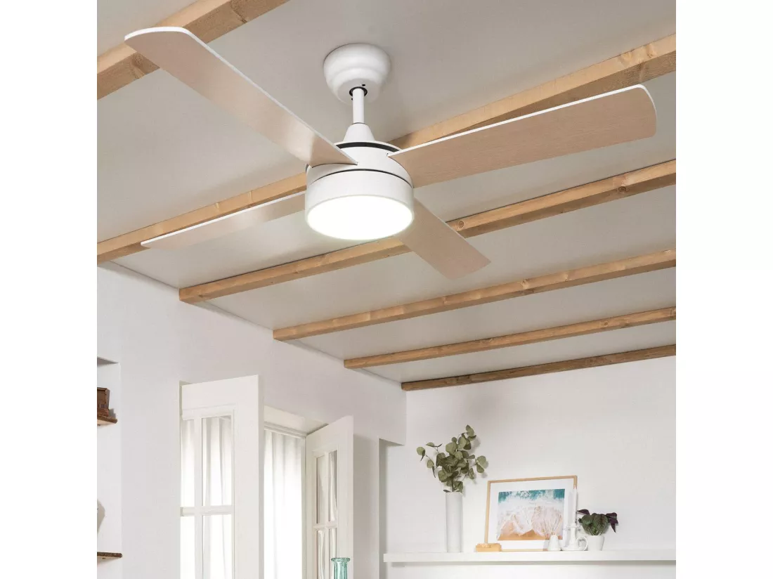 Ventilateur de Plafond Silencieux Timor Blanc 132cm Moteur DC WiFi Blanc