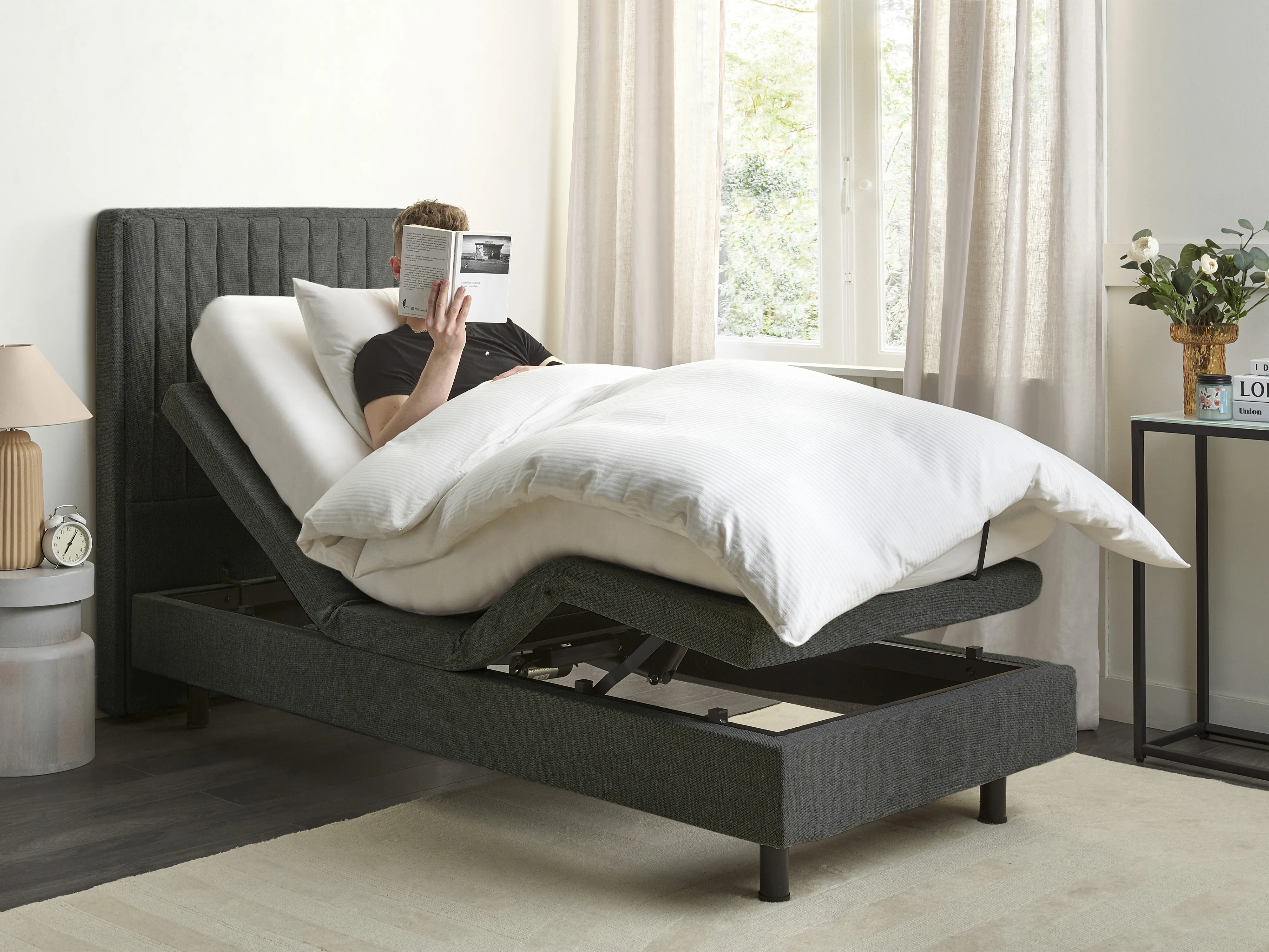 Verstelbaar bed Stof CASTELLAN 90 x 200 cm Donkergrijs