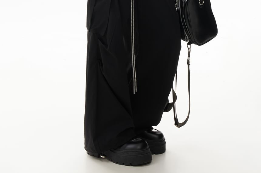 Shineon Studio - Set: Hoge taille, effen, wijde pijpen, cargobroek + tailleketting