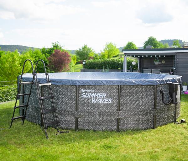 Summer Waves Frame Pool Rattan, grau