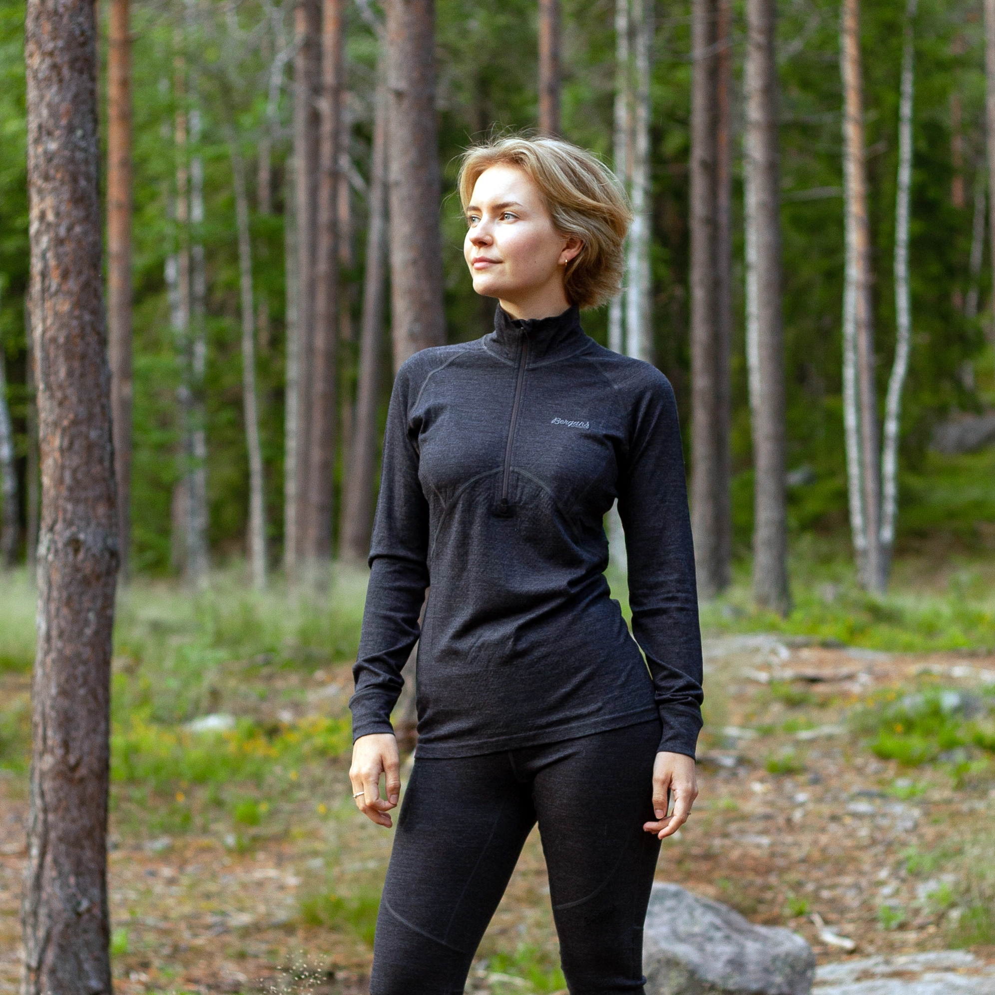 Inner:Pure W Half Zip Solid Charcoal