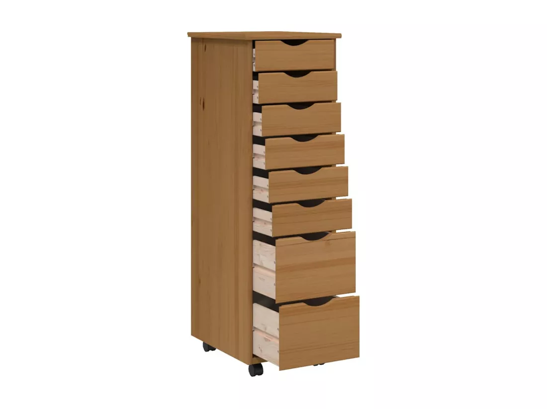 Armoire roulante avec tiroirs MOSS bois de pin marron miel