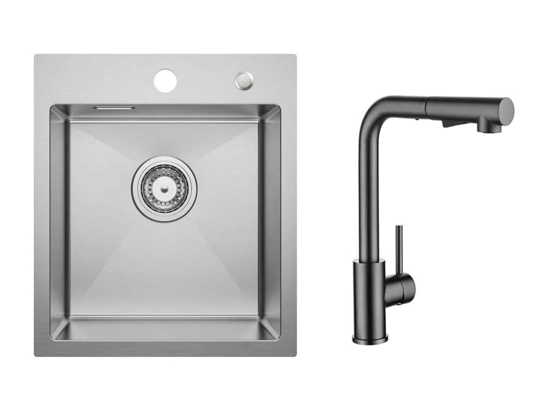 Cecipa MAX Évier Cuisine 1 Bac 40 × 45 cm Évier Inox Brossé + Mitigeur Cuisine Avec Douchette Extractible
