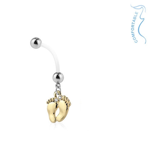 (25mm) Bioflex Schwangerschafts Bauchnabelpiercing Footprint - Gold