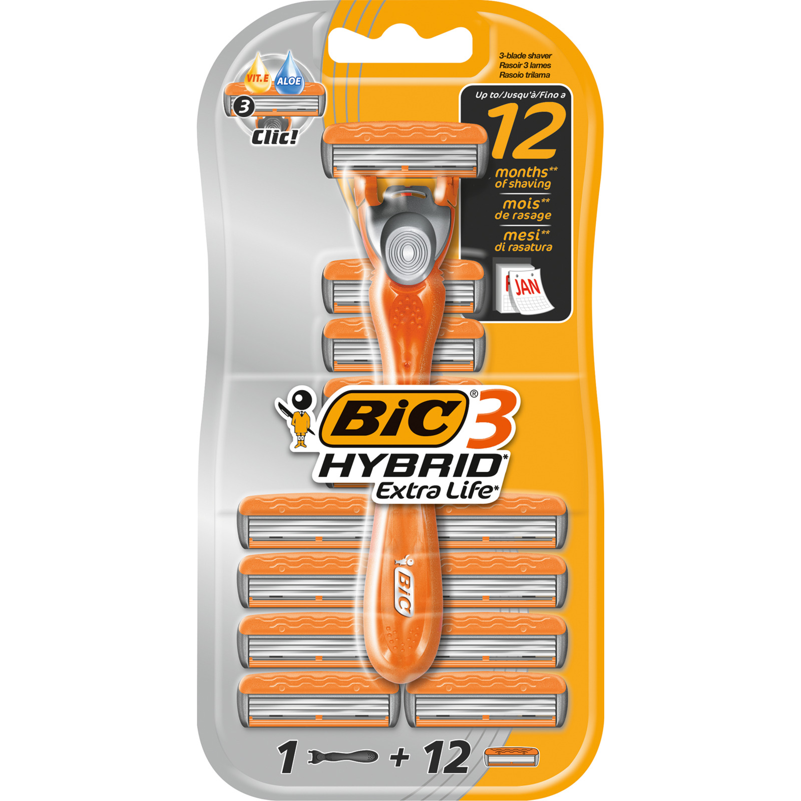 BiC Herrenrasierer Hybrid3 Extra Life + 12 Klingen