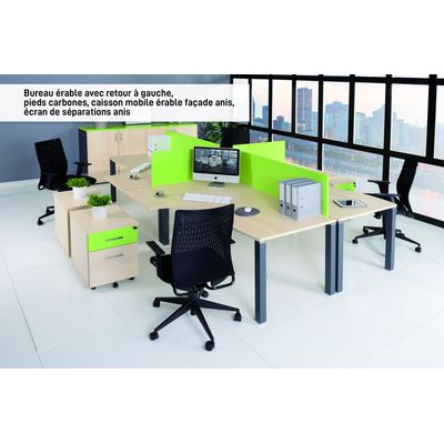 Bureau compact EXPRIM - L180 cm - Retour droite - Plateau imitation Erable - Pieds carbone (Pieds de renfort obligatoire à rajouter - non inclus)