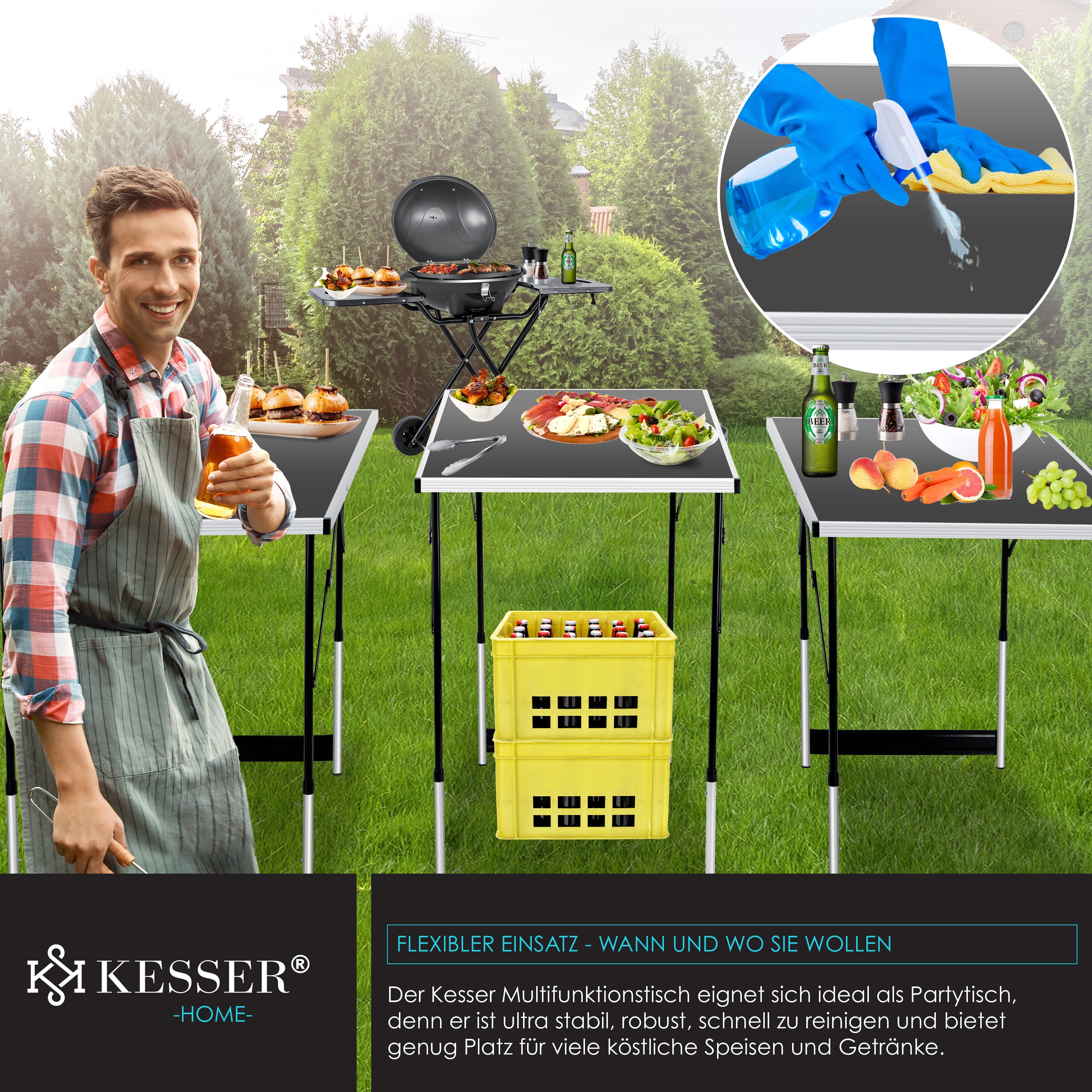 KESSER® Multifunktionstisch Profi 3- teilig, 100 x 60 cm, Tapeziertisch 30kg Tragkraft je Tisch Mit Ausziehfunktion Klapptisch Flohmarktisch Beistelltisch Mehrzwecktisch Campingtisch höhenverstellbar