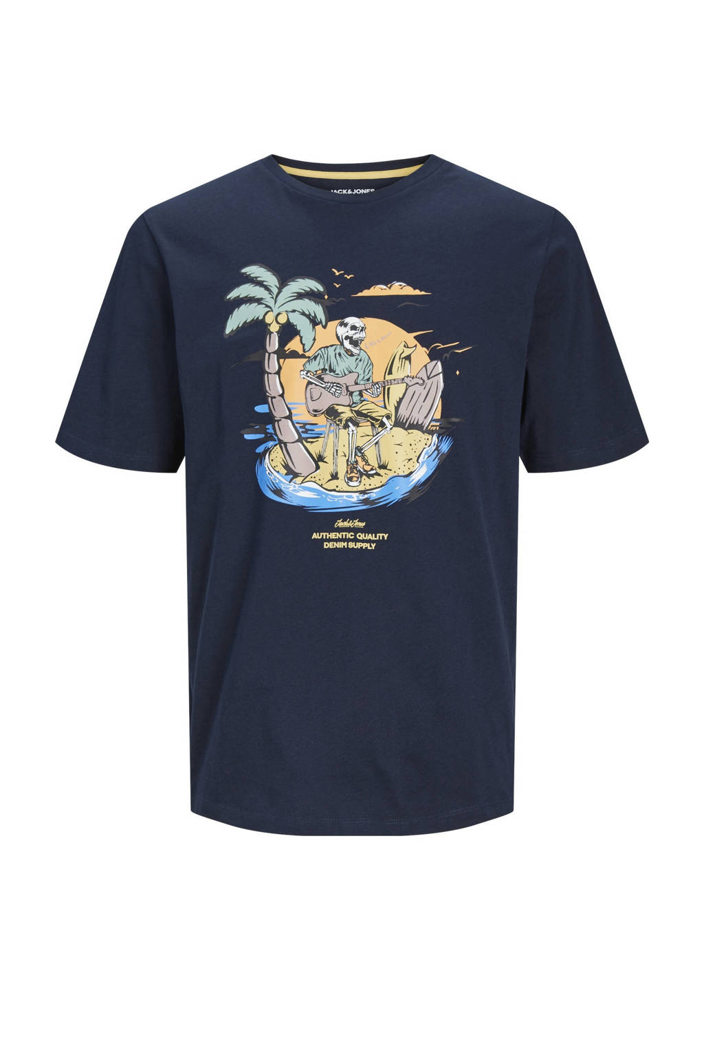 JACK & JONES T-shirt JJZION met printopdruk donkerblauw
