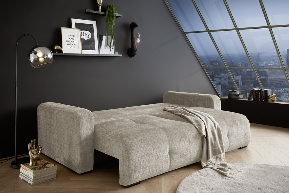 Modernes Schlafsofa DIAMOND 235cm taupe Chenille Cremona mit Stauraum 3-Sitzer Couch