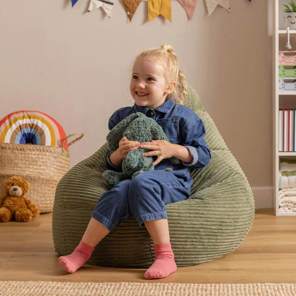 Set van 2 icon Kinderzitzakken Dalton - Corduroy Zitzak - Saliegroen