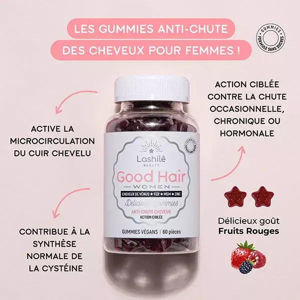 Lashilé Beauty Good Hair Women Anti-Chute Cheveux Sans Sucres Lot de 2 x 60 gummies
