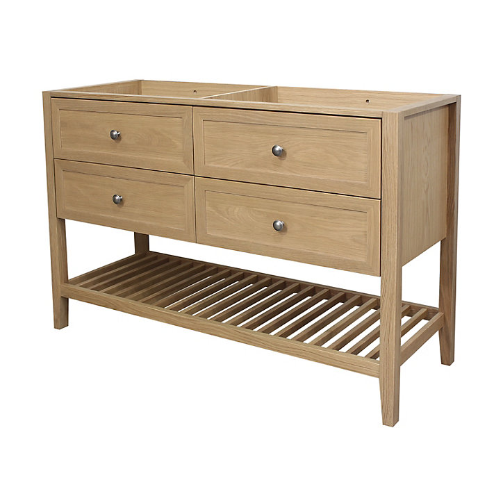 Meuble sous vasque à poser 4 tiroirs GoodHome Perma bois 120 cm + Plan double vasque céramique blanc GoodHome Nira
