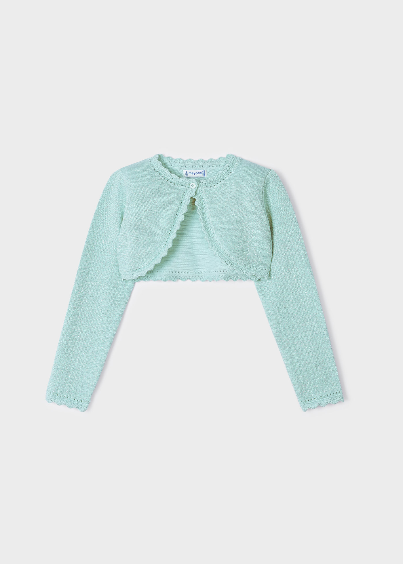 Cardigã estilo bolero em malha de algodão sustentável para meninas