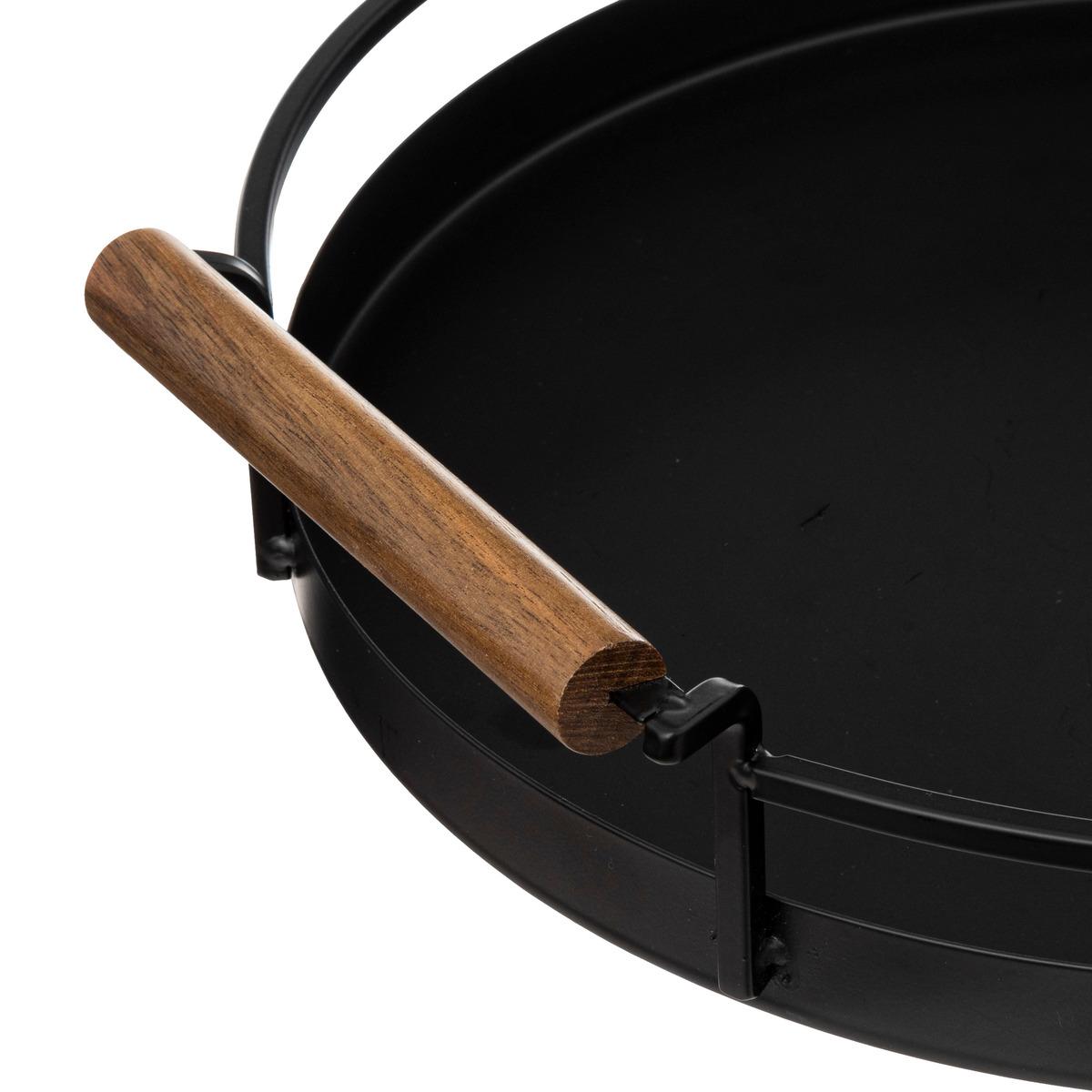 PLATEAU ROND KORD METAL AVEC POIGNEES ACACIA D.36CM