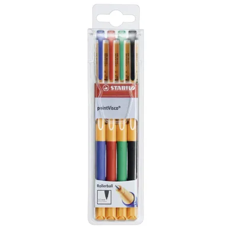 Tintenroller - STABILO pointVisco - 4er Pack - blau, rot, grün, schwarz