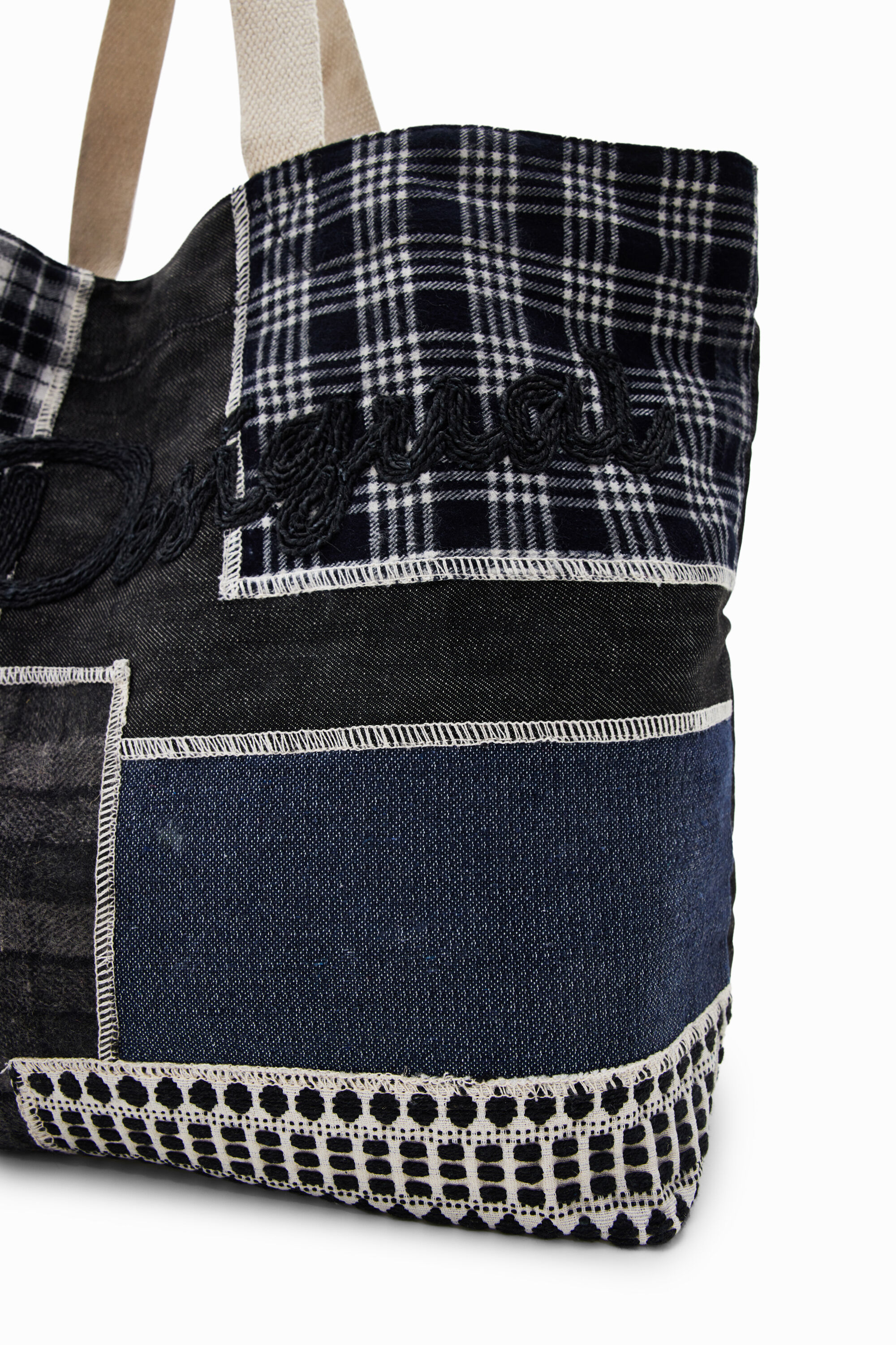 Sacola de compras tamanho XL com patchwork