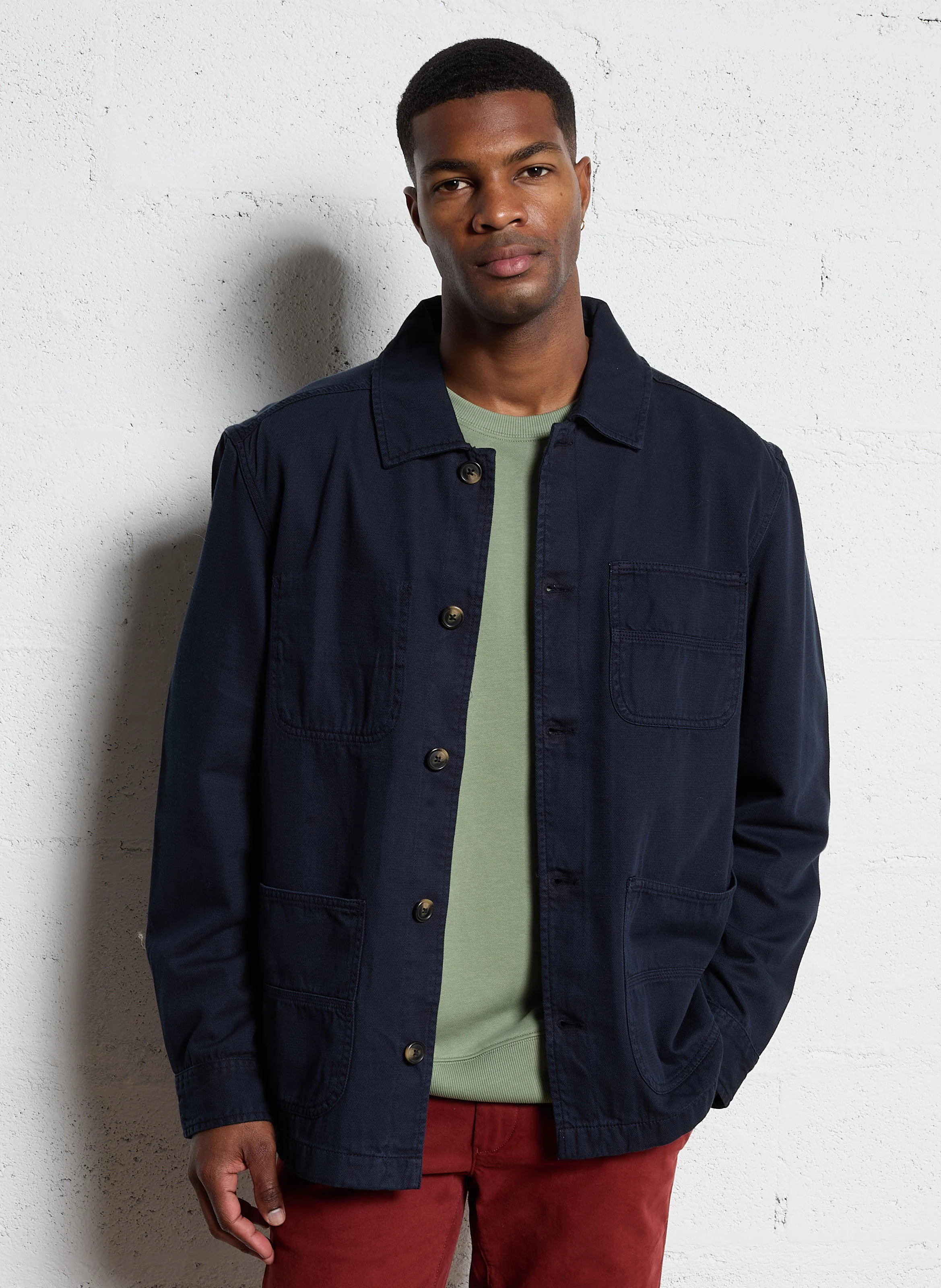 Surchemise droite col classique en coton | Bleu