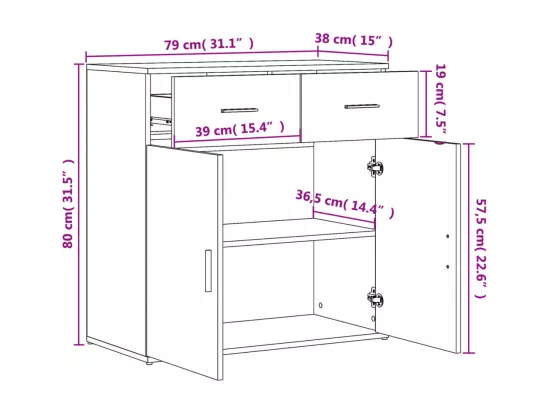 Buffet blanc 79x38x80 cm bois d’ingénierie