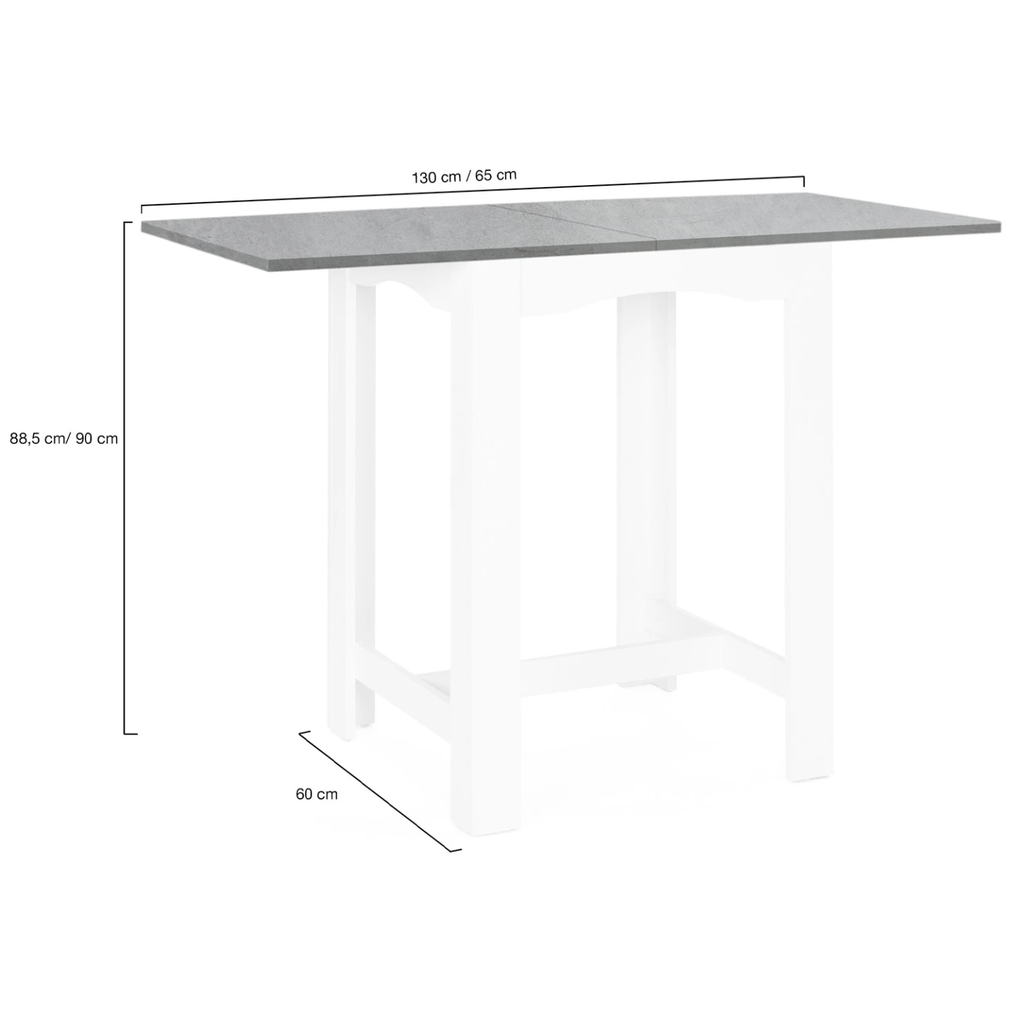 Table haute de bar extensible DONA 2 à 4 personnes blanche plateau façon béton 65-130 cm