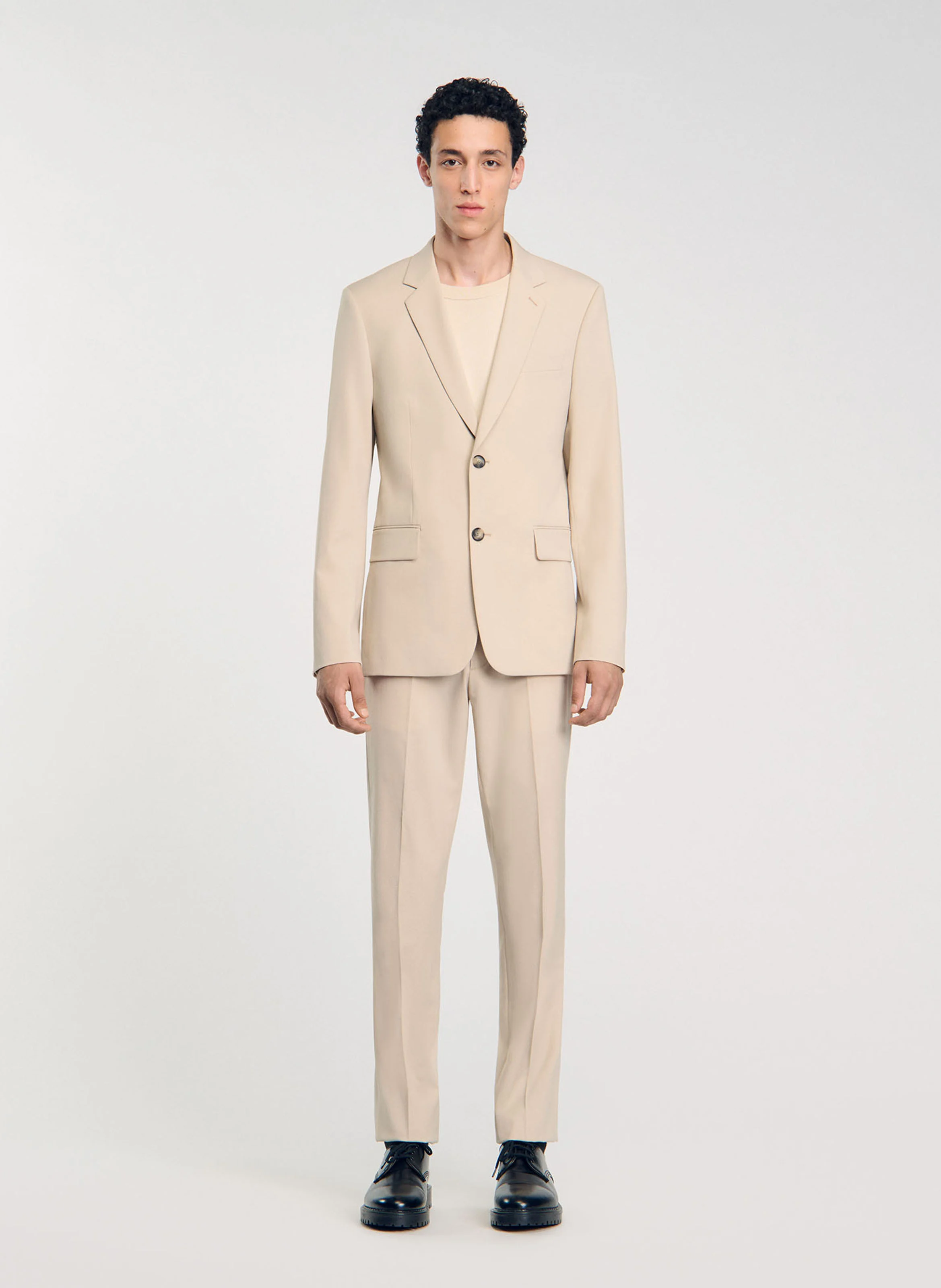 Veste de costume col tailleur en laine mélangée | Beige