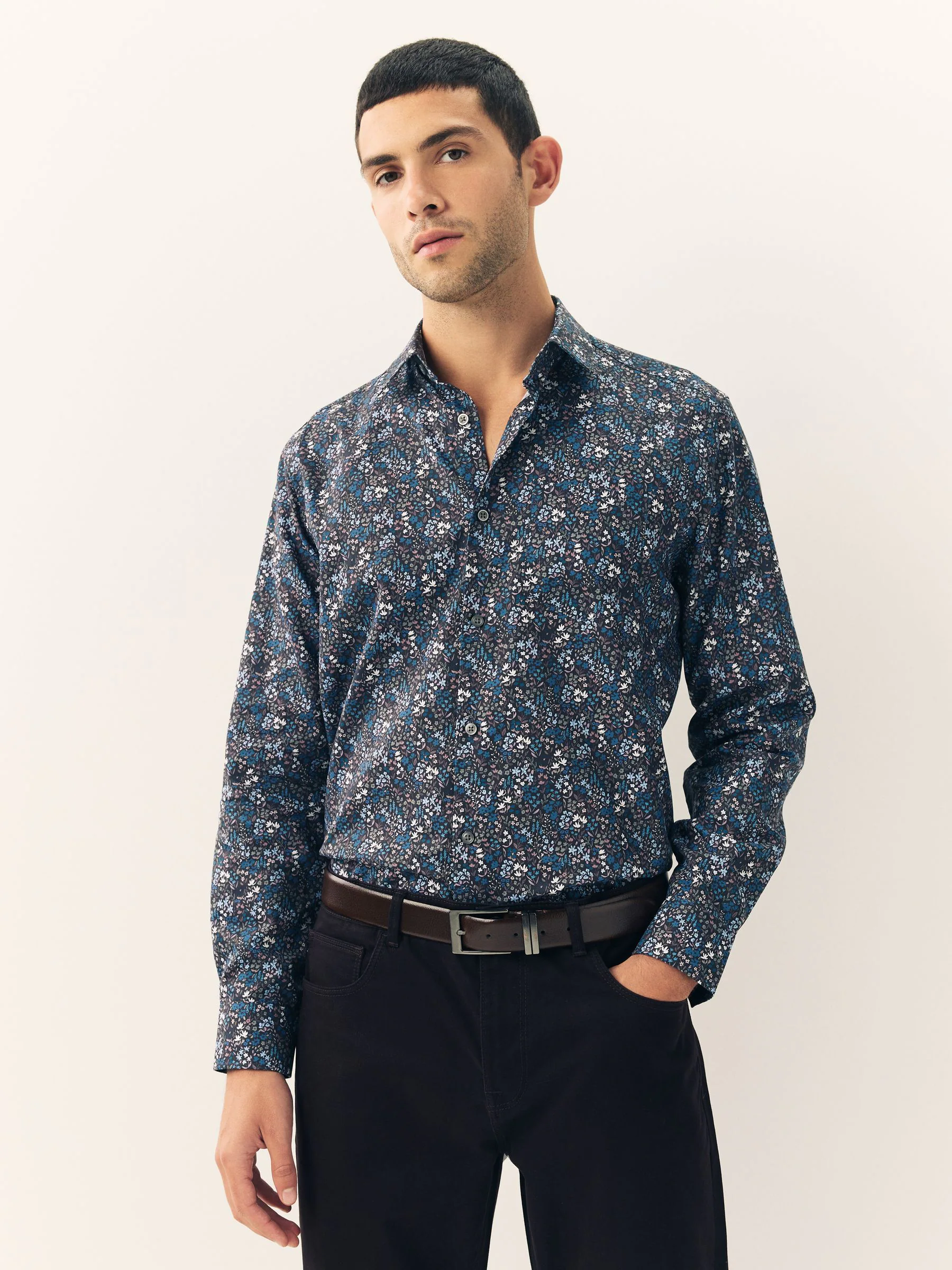 Navy Meadow Floral - Overhemd met lange mouwen en print
