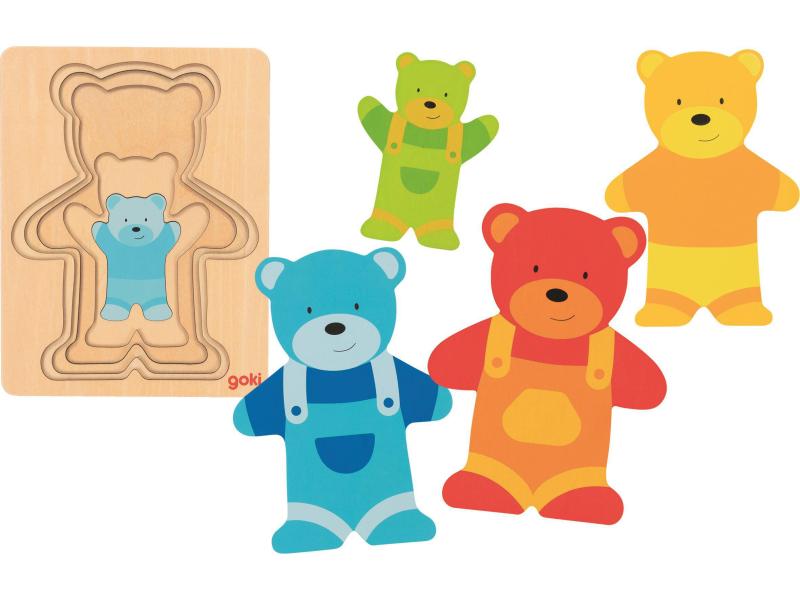 Goki Holzpuzzle Bär Schichtenpuzzle mit niedlichem Bären-Motiv
