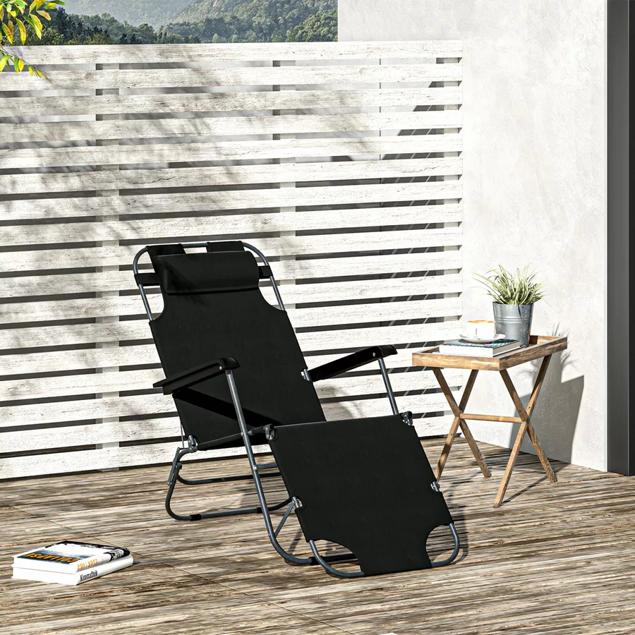 Outsunny Gartenliege mit zweifach verstellbarer Rückenlehne schwarz