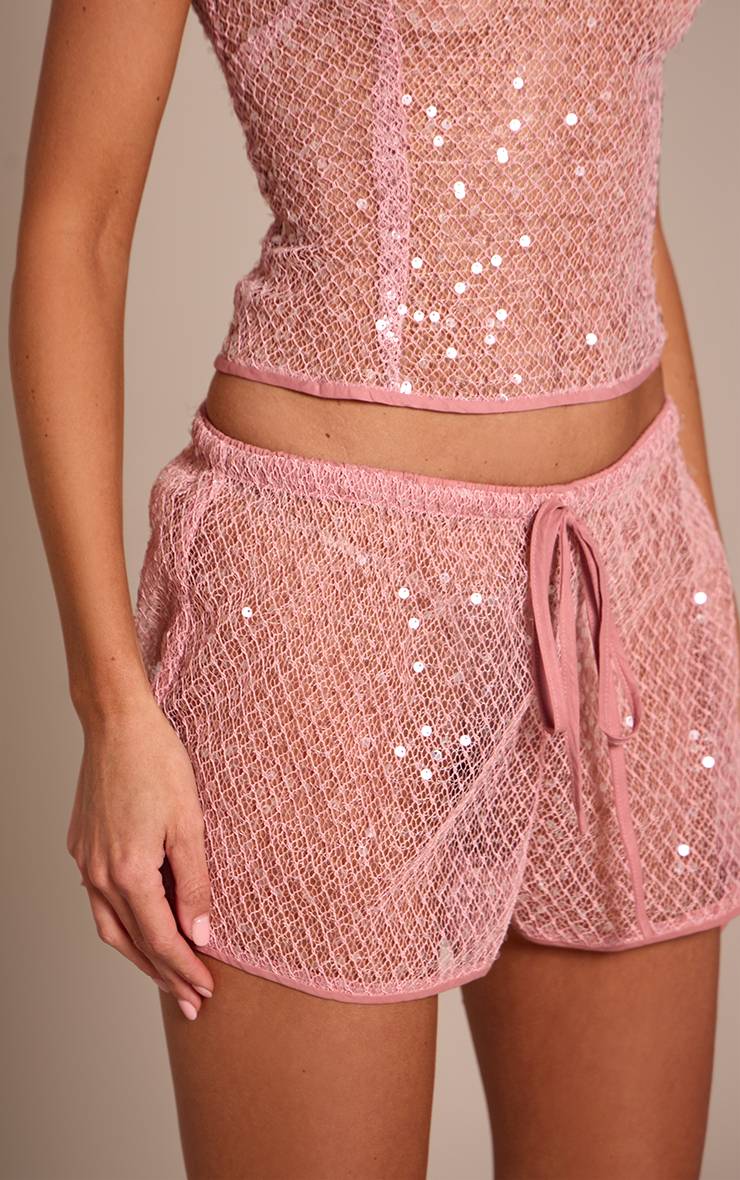 Rose Short Mini En Maille À Sequins