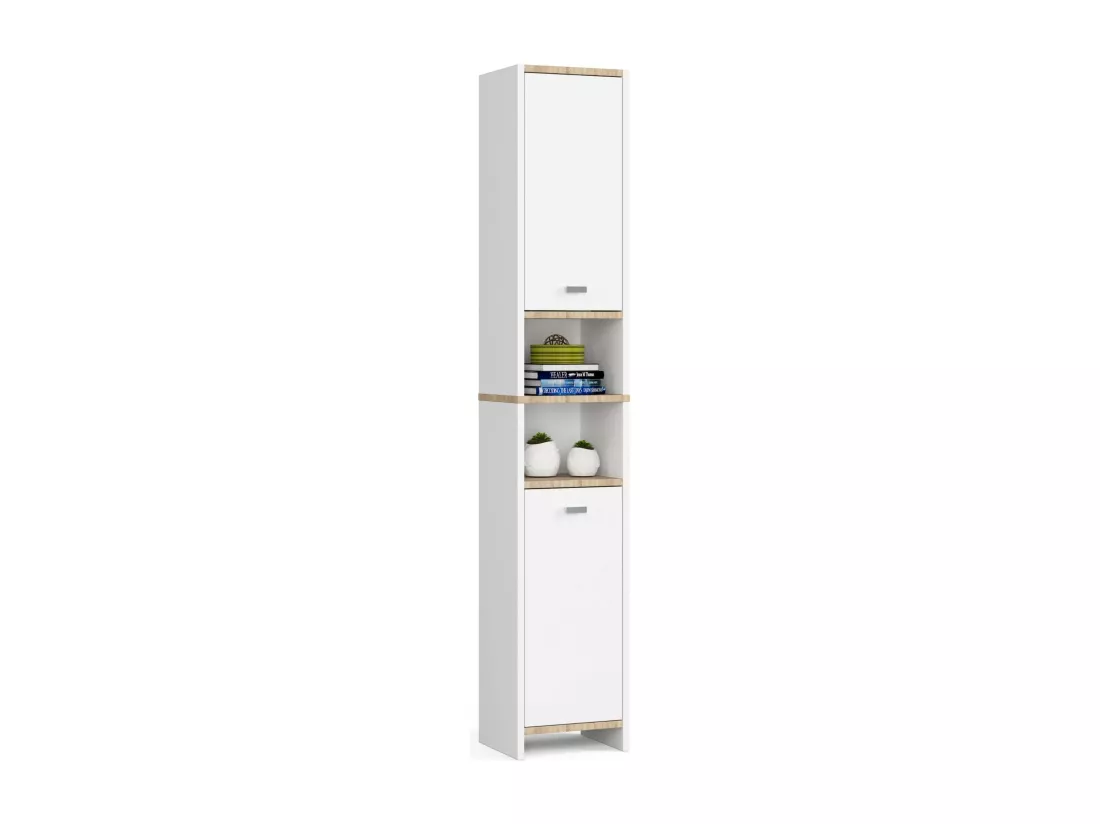 Colonne salle de bain AKORD BETI Blanche 32 cm 2 portes façade Blanche 4 étagères 32x28x180 cm