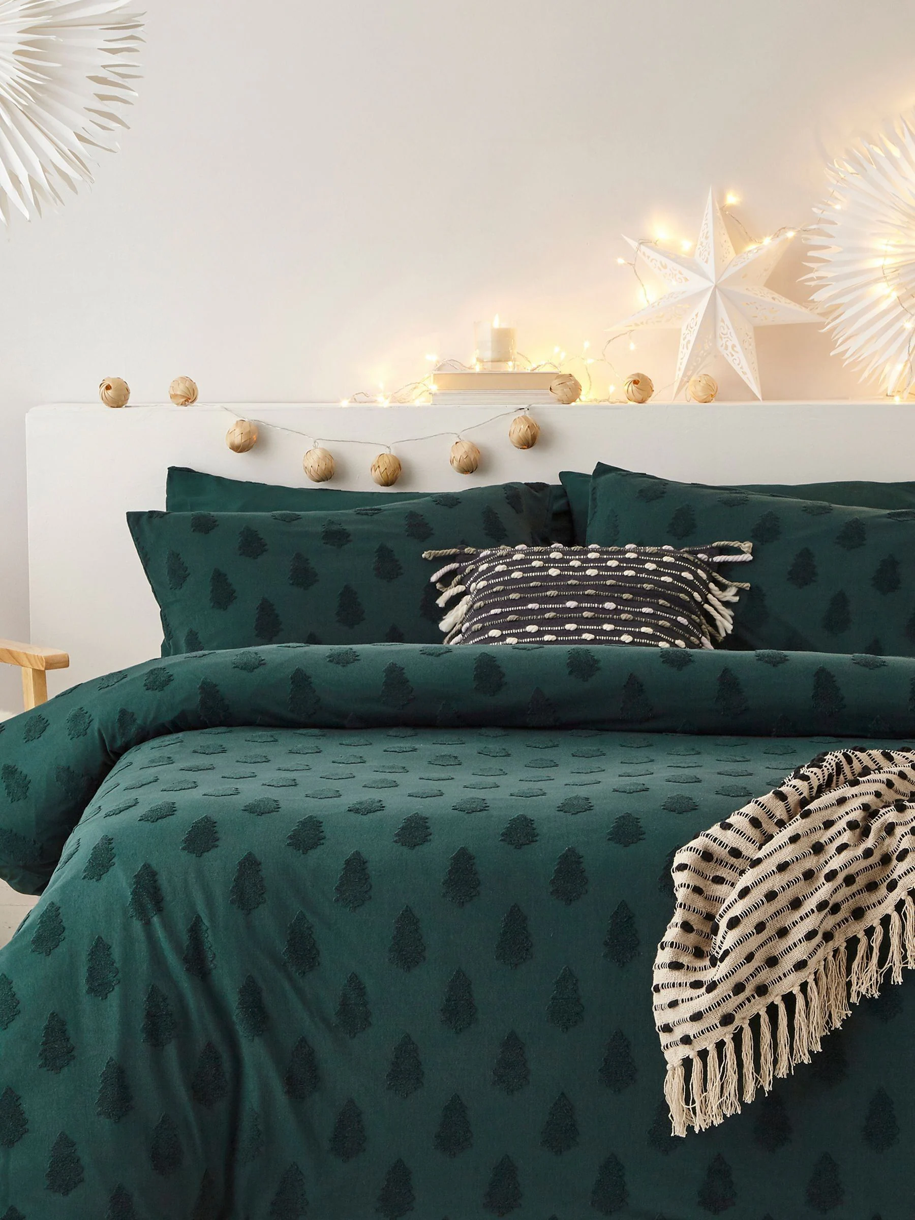 Furn Pine Tufted Tree Feestelijke kerstdekbedovertrek en kussensloopset van 100% katoen