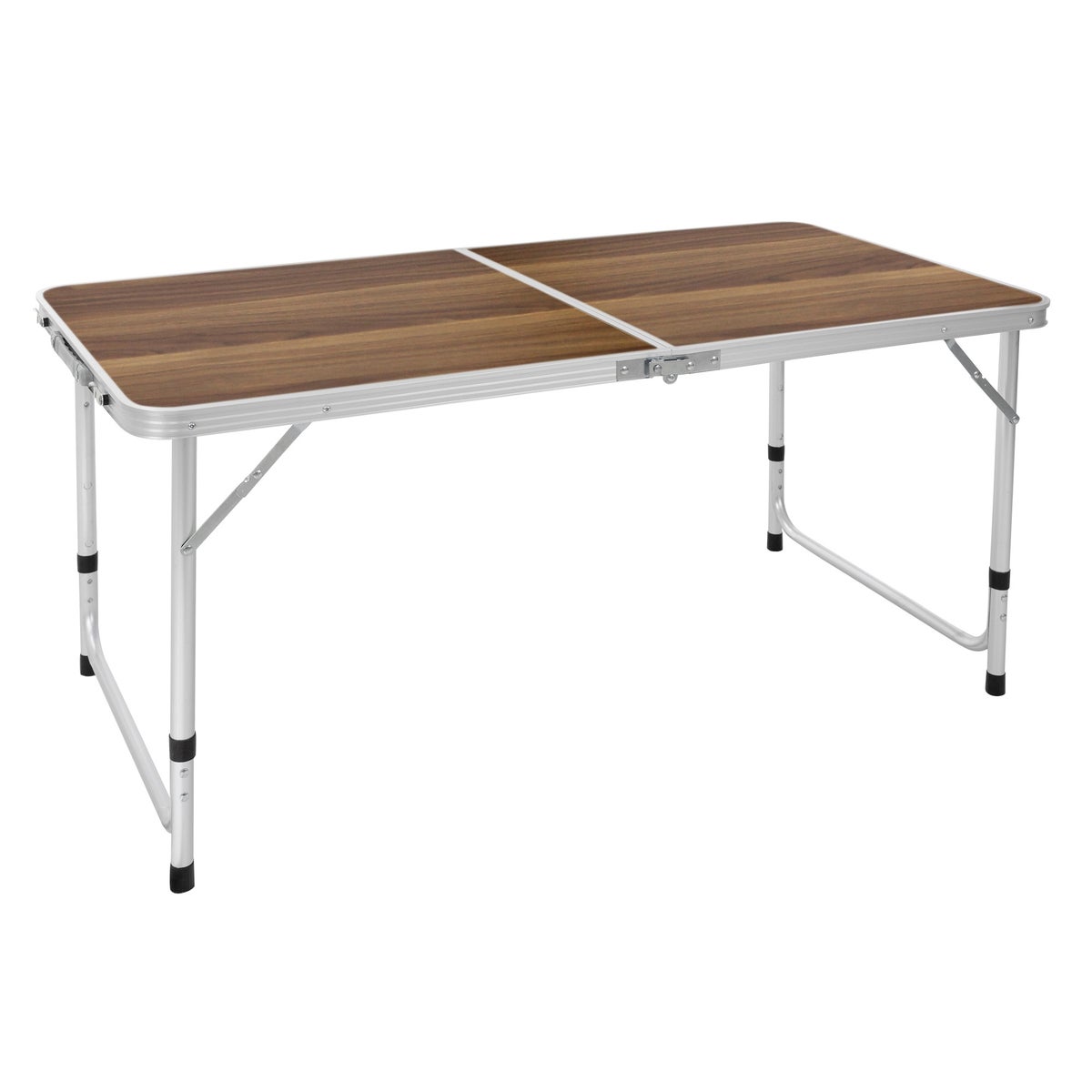 ECD Germany Campingtafel, Opvouwbare tafel met handgreep, 120x60x55/63/70 cm, Bruin, Gemaakt van aluminium en MDF-houtdecor, Hoogte verstelbaar, Opvouwbaar - Opvouwbare tafel, Tuintafel, Balkontafel, Reistafel, Werktafel