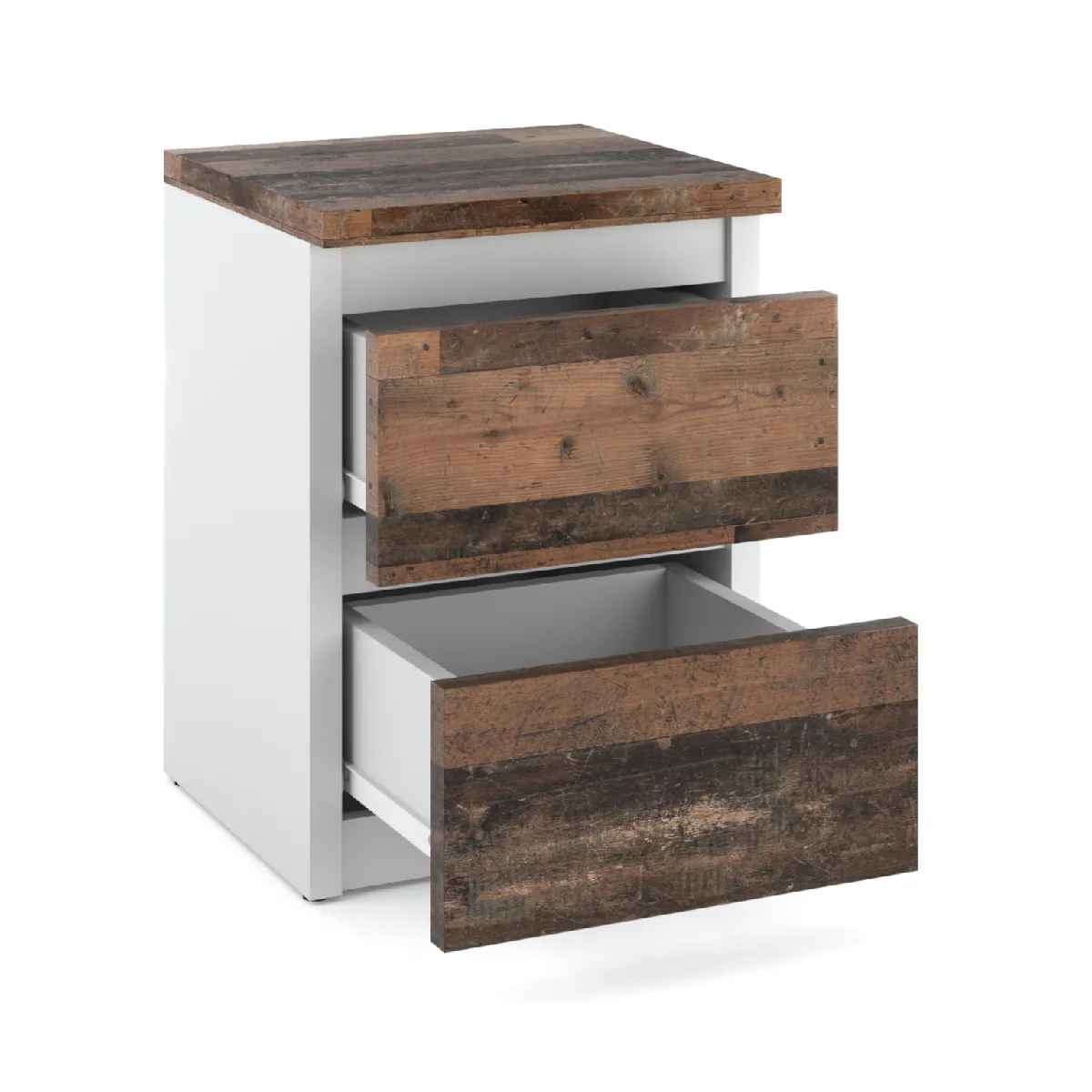 Table de chevet - Blanc - 2 tiroirs - Vintage