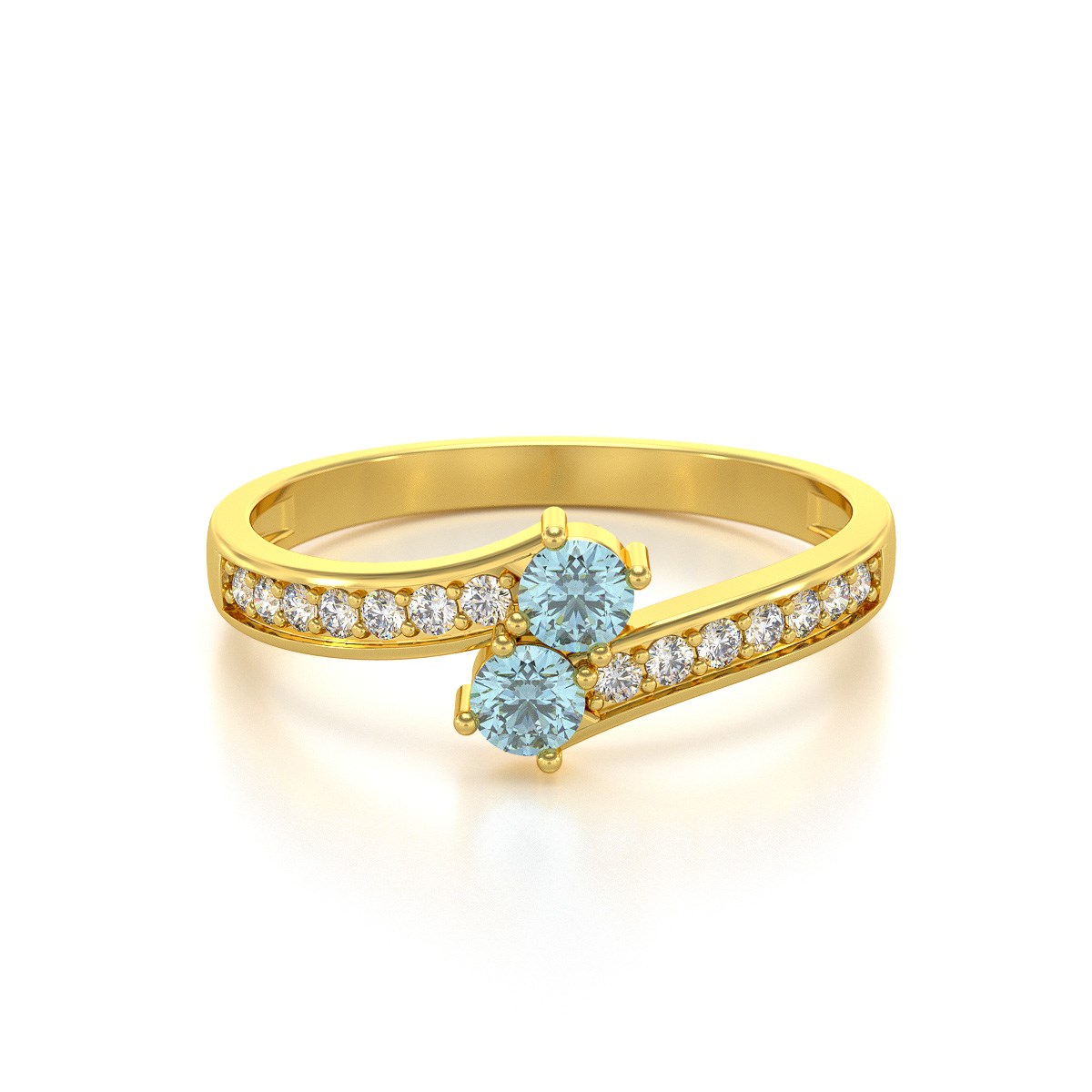 Bague ADEN Or 585 Jaune Duo Aigue-Marine et diamants 2.15grs