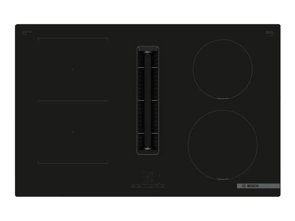 Bosch Serie | 4 PVS811B16E - Induktions kogeplade - 4 plader - Niche - bredde: 75 cm - dybde: 49 cm - Klasse B - rammeløs - sort med downdraft-udstødning (ekstraktion og recirkulation med ekstra ekstraktion og recurkulationssæt)