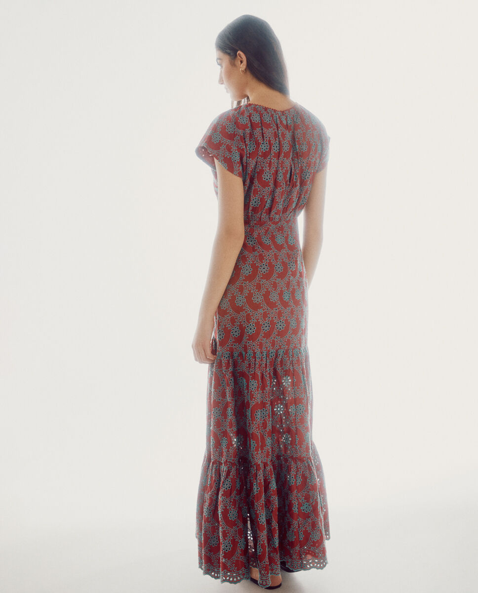 Vestido bordado e perfurado - Multicolorido