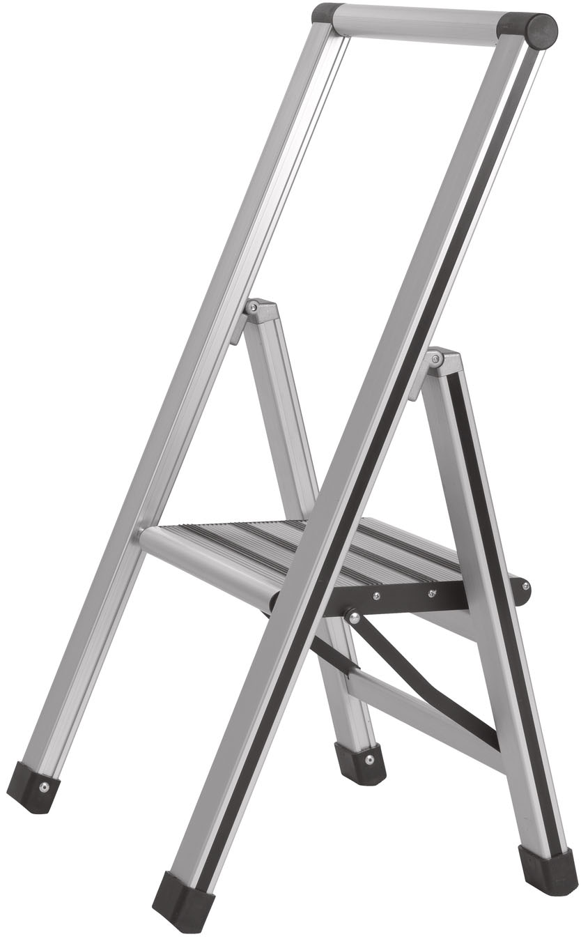 WENKO Trittleiter »Modell Alu-Design« Klapptritt Leiter, rutschsichere XXL-Stufen, klappbar, bis 150 kg